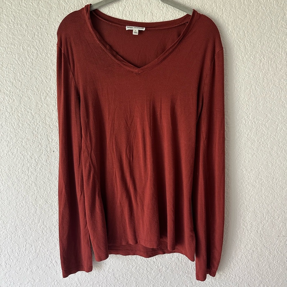 Zenana Outfitters Women’s L Rust Orange V Neck Long Sleeve Top